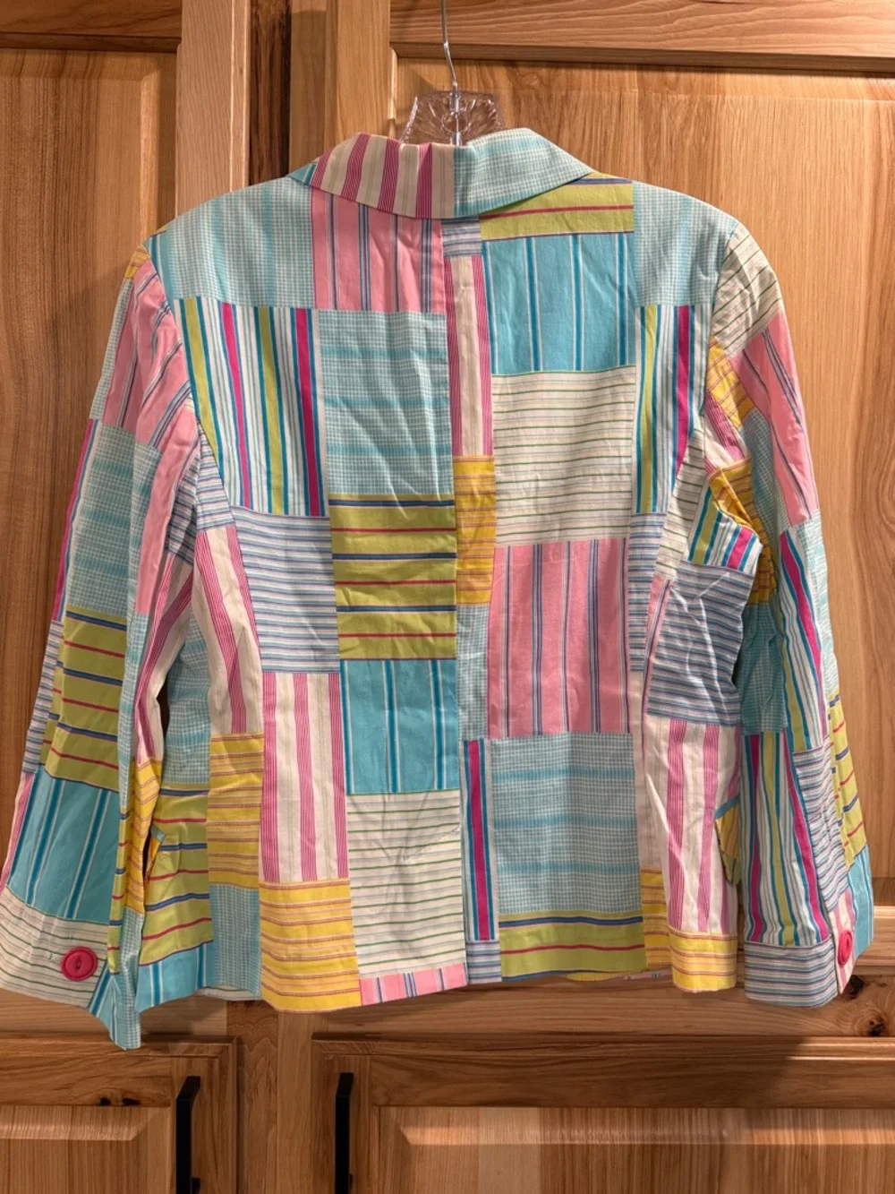 Vintage Charming 3 Sisters Cottagecore Pastel Patchwork Stripe Blazer Size S
